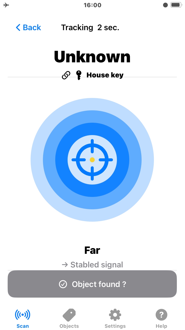 ObjectRadar Bluetooth device scanning screen